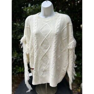 Simply Southern Lilac Grey Cable Knit Fringe Sweater Size Large